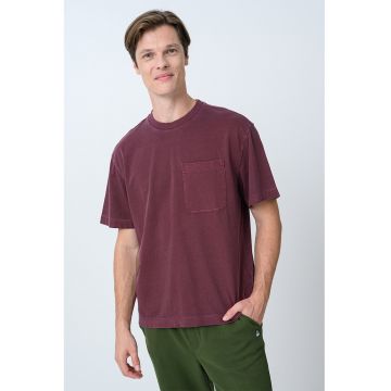 Tricou supradimensionat cu buzunar aplicat pe piept - Violet pruna