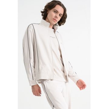 Bluza de trening cu fermoar si detalii contrastante - Negru/Alb murdar