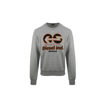 Bluza de trening cu imprimeu logo si decolteu la baza gatului - Gri