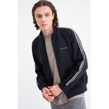 Bluza de trening din amestec de bumbac cu fermoar - Albastru ultramarin/Maro taupe deschis