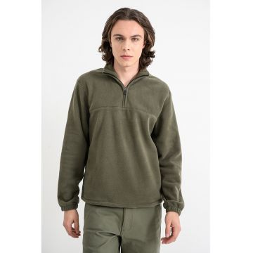 Bluza de trening din material fleece si fermoar scurt - Kaki pal