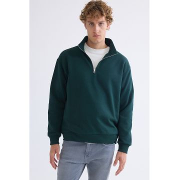 Bluza lejera de trening cu fermoar scurt - Albastru petrol