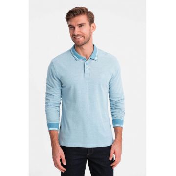 Bluza polo cu fenta cu fermoar - Albastru deschis