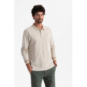 Bluza polo cu fenta cu fermoar - Maro nisip