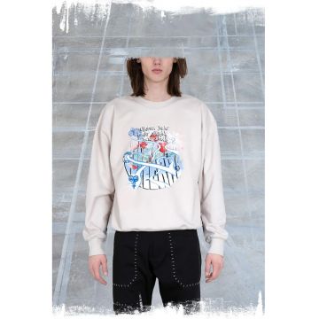 Bluzon barbatesc cu o croiala usor supradimensionata - cu imprimeu dinamic si creativ - Bej