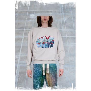 Bluzon barbatesc cu o croiala usor supradimensionata - cu imprimeu dinamic si creativ ISN1 - Bej