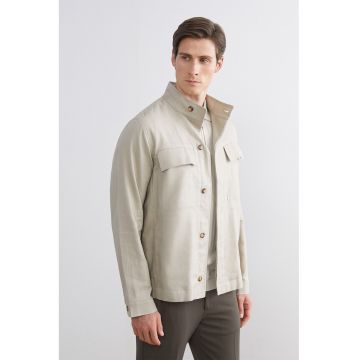 Camasa din amestec de in cu nasturi - Bej
