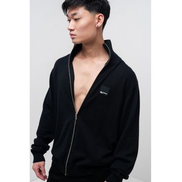 Cardigan din amestec de lana cu fermoar - Negru