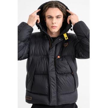 Geaca cu fermoar si gluga Bodir - Negru/Portocaliu