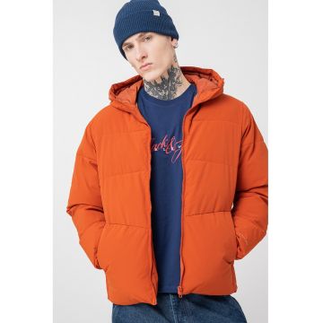 Geaca cu gluga si guler inalt - Portocaliu stins