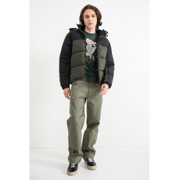 Geaca cu vatelina si mansete elastice - Negru/Kaki pal