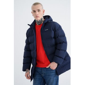 Geaca matlasata cu gluga - Bleumarin