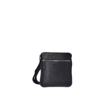 Geanta crossbody din piele cu fermoar - Negru