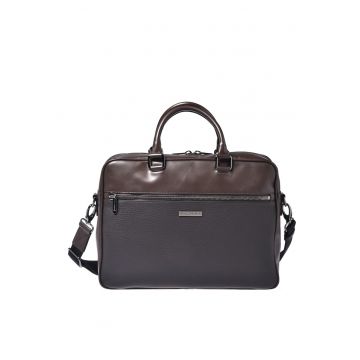 Geanta messenger din piele - Maro inchis
