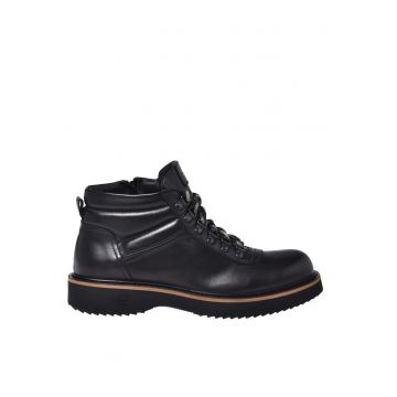 Ghete din piele cu varf rotund - Negru