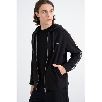 Hanorac cu buzunare laterale si fermoar - Alb/Negru