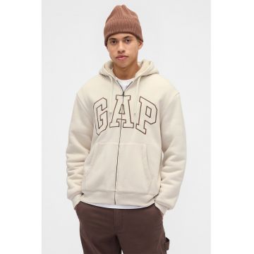 Hanorac cu captuseala din plus - logo si fermoar - Maro inchis/Bej deschis