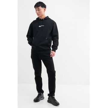 Hanorac cu imprimeu logo si buzunar kangaroo - Negru