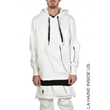 Hanorac supradimensionat cu buzunare mari aplicate - Alb