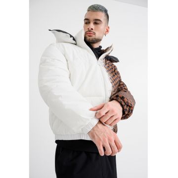 Jacheta bufanta cu gluga - Alb/Negru/Maro scortisoara