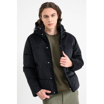 Jacheta bufanta din reiat cu gluga - Negru