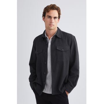 Jacheta-camasa din bumbac cu buzunare pe piept - Gri antracit