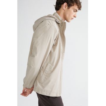 Jacheta cu gluga si buzunare laterale - Maro taupe