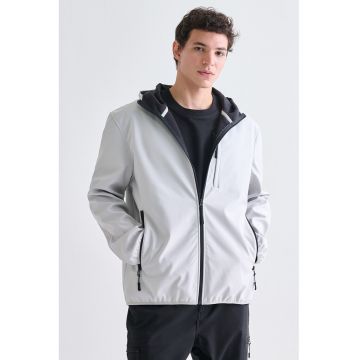 Jacheta cu gluga si fermoar - Gri deschis