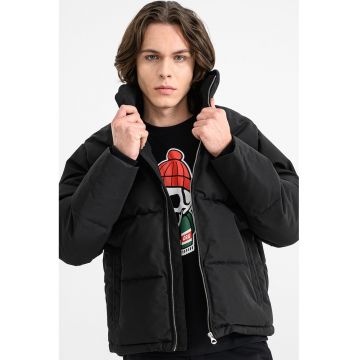 Jacheta cu model uni si fermoar - Negru