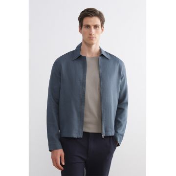 Jacheta de in cu fermoar si guler clasic - Gri carbune