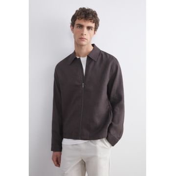 Jacheta de in cu fermoar si guler clasic - Maro inchis