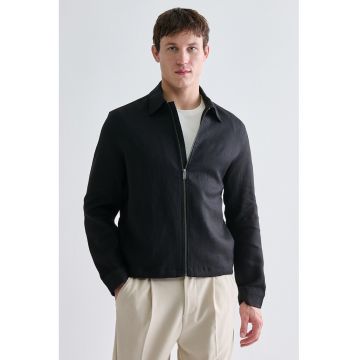 Jacheta de in cu fermoar si guler clasic - Negru