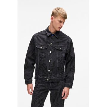 Jacheta din denim cu model monograma - Negru/Albastru ultramarin