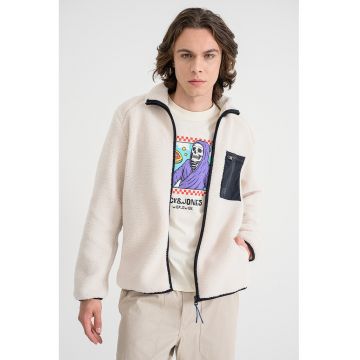 Jacheta din material sherpa cu fermoar - Crem/Bleumarin