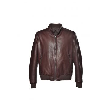 Jacheta din piele cu fermoar - Visiniu