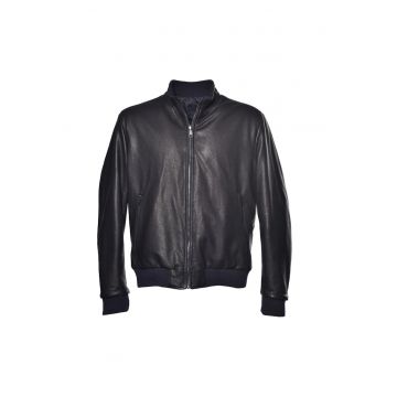 Jacheta uni din piele cu fermoar - Albastru