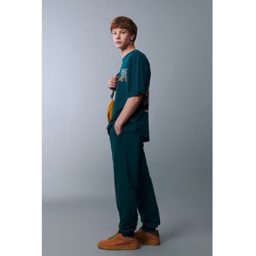 Pantaloni de trening cu buzunare cu fermoar - Albastru petrol/Albastru