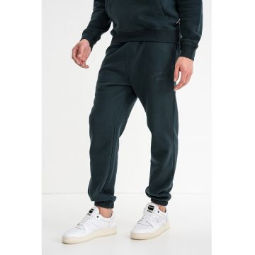 Pantaloni de trening din amestec de bumbac organic cu talie medie si snur de ajustare - Verde padure