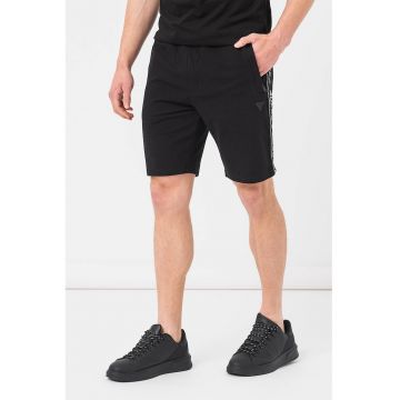 Pantaloni scurti cu benzi logo laterale pentru fitness - Negru
