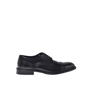Pantofi derby din piele cu design perforat - Negru