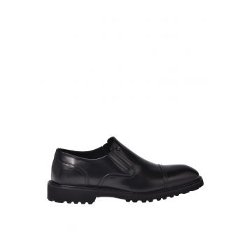 Pantofi din piele si insertii elastice - Negru