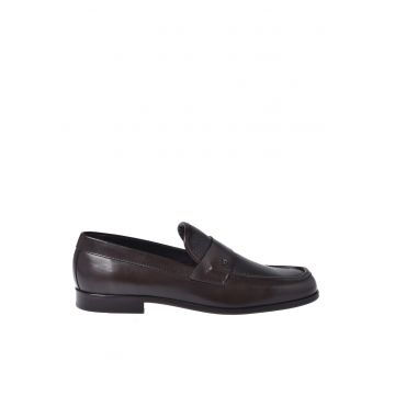 Pantofi loafer de piele cu varf ascutit - Maro inchis