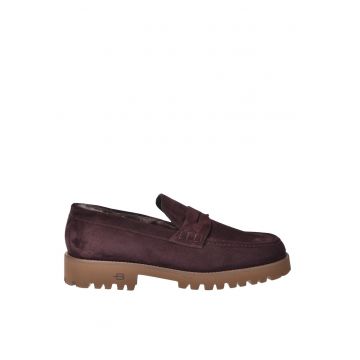 Pantofi loafer de piele intoarsa - Visiniu