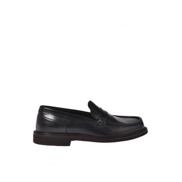Pantofi loafer din piele cu logo - Negru