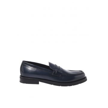 Pantofi loafer din piele cu model uni - Albastru