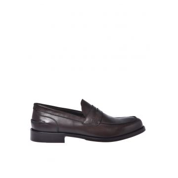 Pantofi loafer din piele cu model uni - Maro inchis