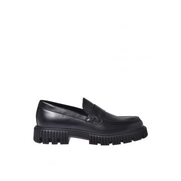 Pantofi loafer din piele cu model uni - Negru