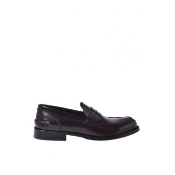 Pantofi loafer din piele cu model uni - Visiniu