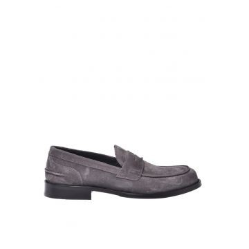 Pantofi loafer din piele intoarsa cu model uni - Gri