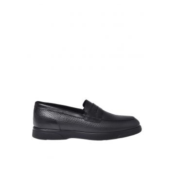 Pantofi loafer penny de piele cu aspect texturat - Negru